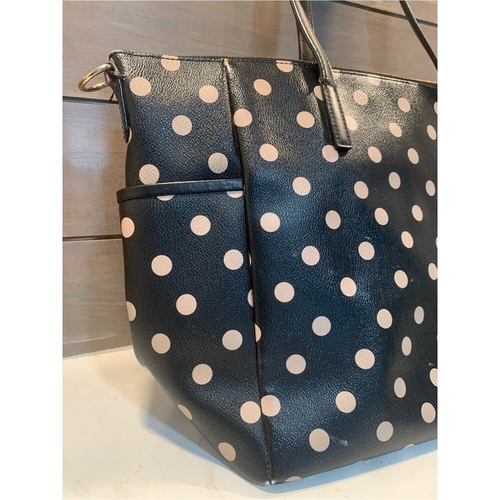 Kate Spade Adaira Wellesley Polka Dot Diaper Tote Bag Black Tan Preppy - Picture 10 of 16